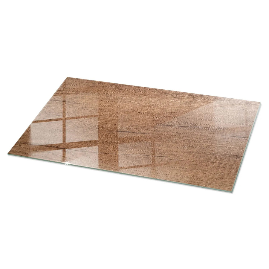 Tulup Tischplatte aus Glas in Braun mit natürlichem Holzmuster, rechteckig, B/T: 140 x 70 cm - Bild 2