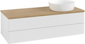 V&B Waschtischunterschrank Antao mit Frontstruktur in Eiche Honig und Weiß Lack, B/T/H: 120 x 50 x 50 cm - Bild 1