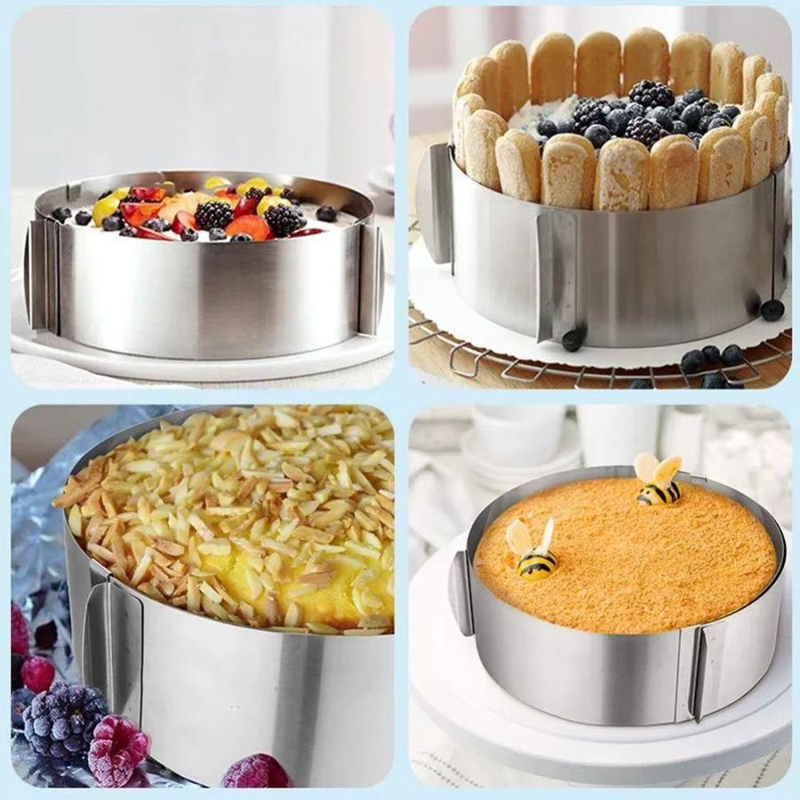 Verstellbarer Mousse Ring aus Edelstahl in Silber für runde und quadratische Kuchenformen und Dessert-Dekoration - Bild 2