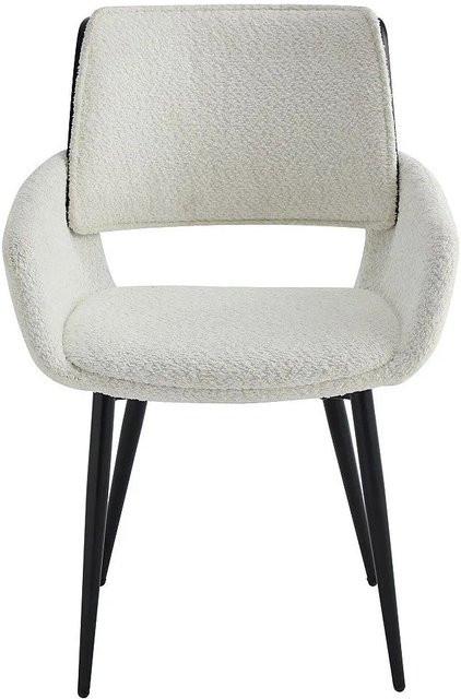 Vente-unique Design Stuhl Zurikia in Schwarz und Weiß mit Bouclé-Stoff und Eschenfurnier, B/T/H: 57,0 x 57,0 x 85,0 cm - Bild 1