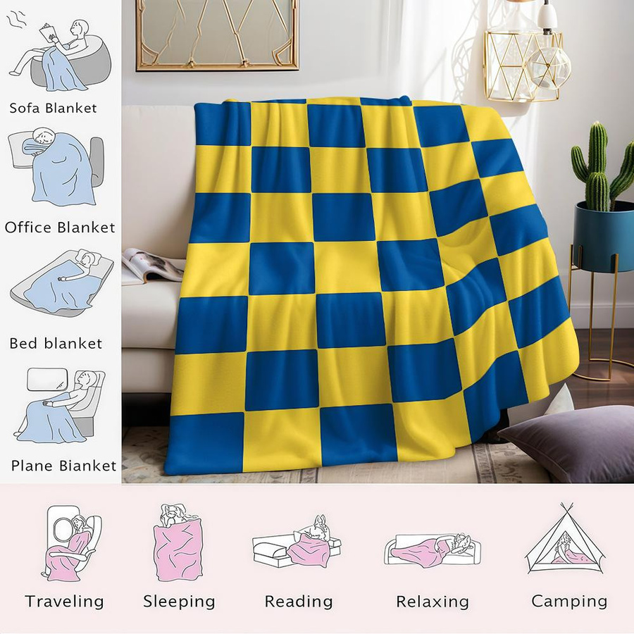 JMG Household Supplies Flanelldecke Kariert in Blau und Gelb, Weich und Warm, B/H: 70 x 100 cm - Bild 6