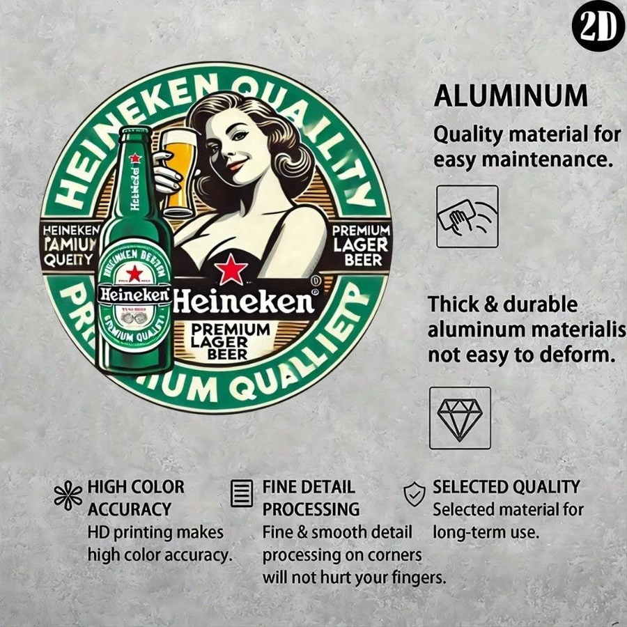 Heineken Vintage Metall Bier Schild Wandkunst im amerikanischen Stil, bunt - Bild 5