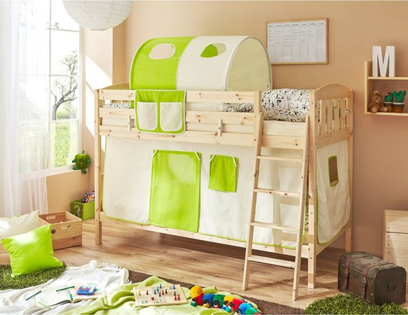 TiCAA Etagenbett Erni Country-V aus Kiefer in Natur Braun