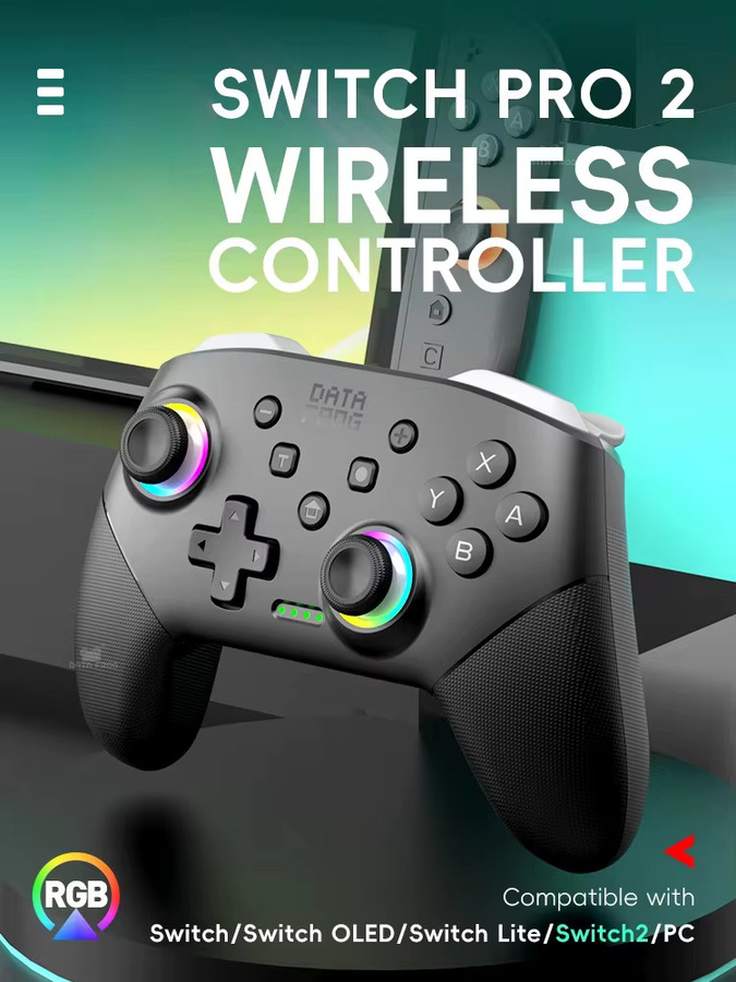 DATA FROG S80 Wireless Pro Controller für Nintendo Switch OLED, Switch Lite und PC in Schwarz mit Gyro-Sensor und Dual Vibration - Bild 2
