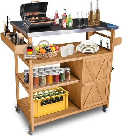 Coemo Servierwagen Grillstation James M Kücheninsel aus Holz in Braun mit Rollen, B/T/H: 118 x 47 x 92 cm