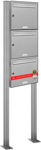 AL Briefkastensystem für 3 Parteien, freistehend, silberfarben, B/H/T: 46,5 x 170 x 11,6 cm - Bild 1
