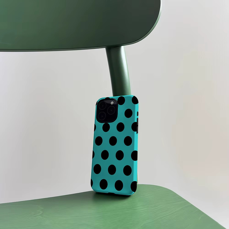CaseLumi Matte Bumper MagSafe Hülle für iPhone 17 16 15 14 Plus Pro Max Stoßfeste PC Schutzhülle mit Polka Dots in Türkis und Schwarz - Bild 5