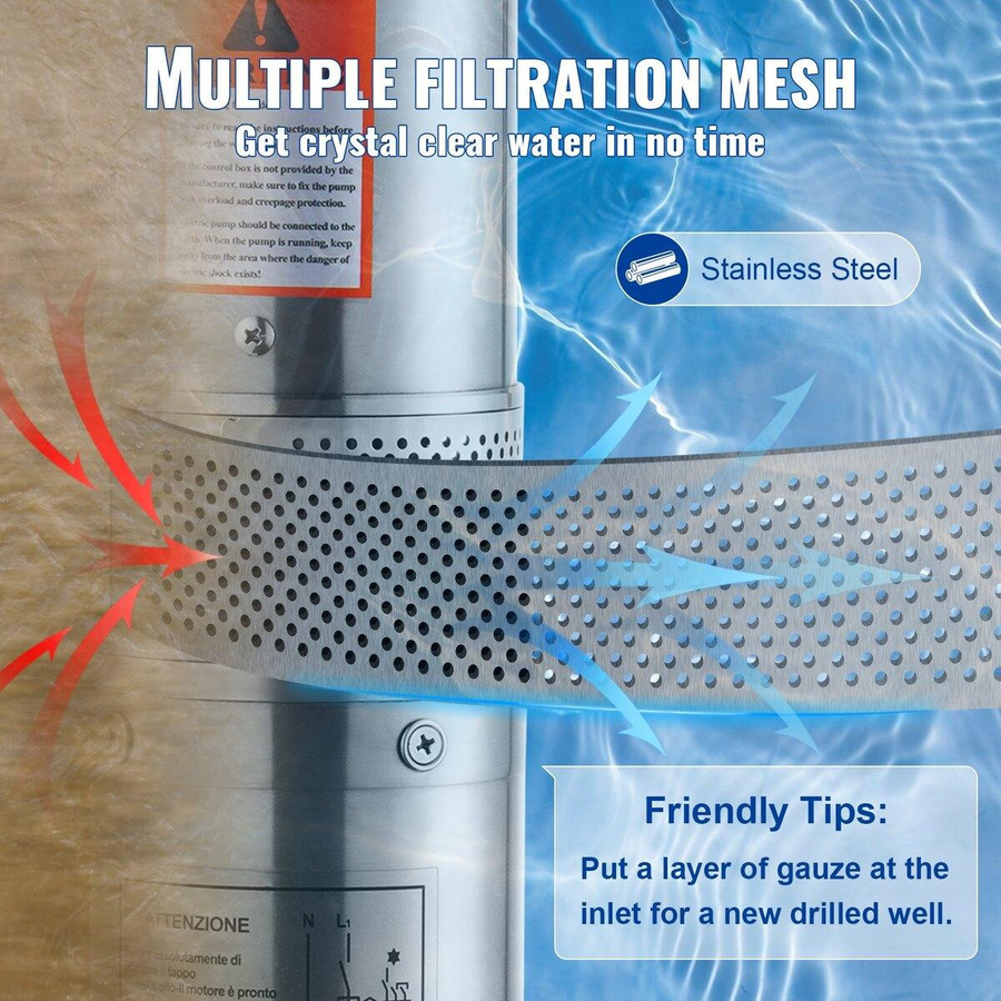 Buying Solutions MB Tiefbrunnen-Tauchpumpe aus Edelstahl in Silber mit 1100W und 7,1 m³/h Förderleistung - Bild 5