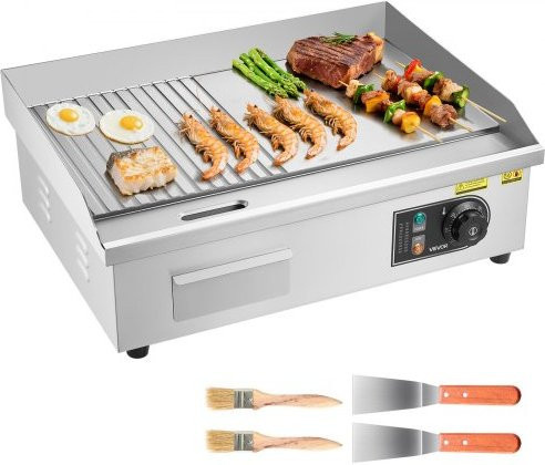 VEVOR Gewerbliche Elektrische Grillplatte 3200 W in Silber, Elektro-Tischgrill mit halb gerillter und halb glatter Grillfläche, B/T: 53,5 x 30,0 cm - Bild 1