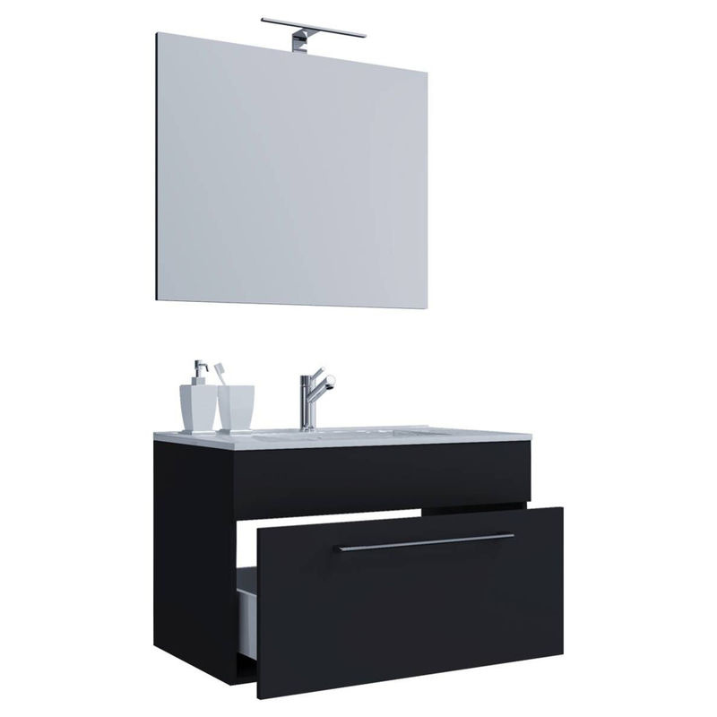 VCM Badinos 3-tlg. Badmöbel Set hängend in Schwarz mit Keramik-Waschtisch und Spiegel B/H/T: 80 x 50 x 46 cm - Bild 3