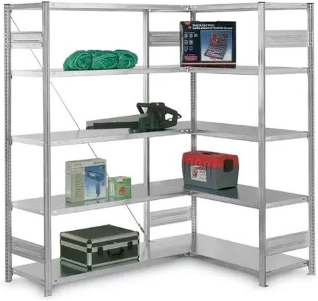 PROREGAL Eckregal Stecksystem T-Profil in Silber, verzinkt, H x B x T: 200 x 100 x 40 cm, 5 Ebenen - Bild 1
