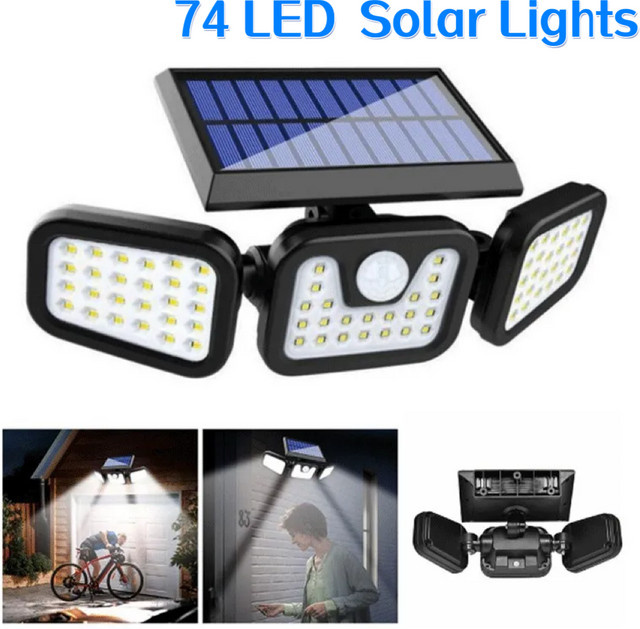 Leclstar 74 LED Solar-Flutlicht mit Bewegungsmelder und 3 Modi, wasserdichte Solar-Wandleuchte für den Außenbereich in Schwarz - Bild 1