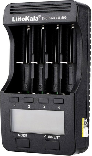 LiitoKala Lii-500 Intelligentes Akkuladegerät in Schwarz mit LCD-Display für 4 Akkufächer (Ni-MH, Ni-Cd) - Bild 1