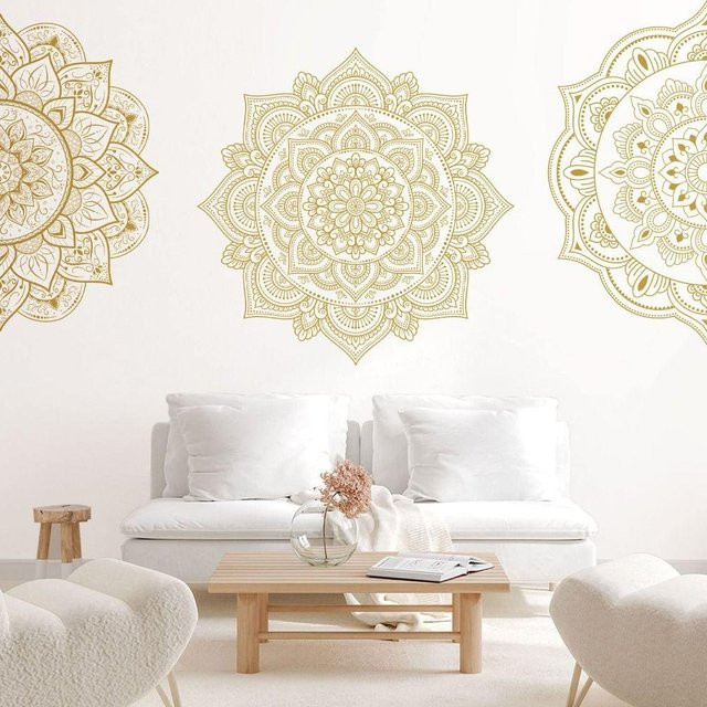 4 Stück Hehenghu Boho Mandala Wandaufkleber aus PVC in Gold, abstrakte halbe Mandala Wanddekoration für dein Wohnzimmer - Bild 1