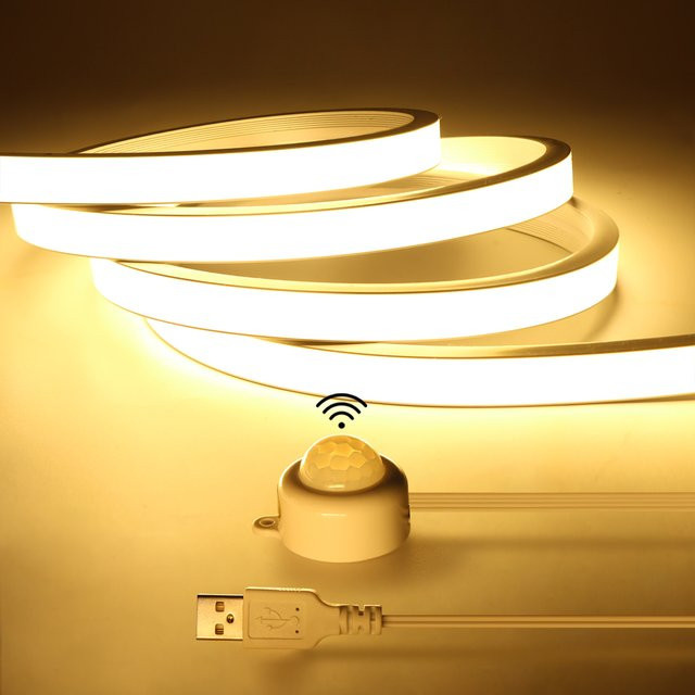 Lcamaw Küchen-Neonlicht USB-LED-Leuchte mit COB-Streifen aus Silikon, Warmweiß, mit PIR-Bewegungssensor für Unterschränke - Bild 1