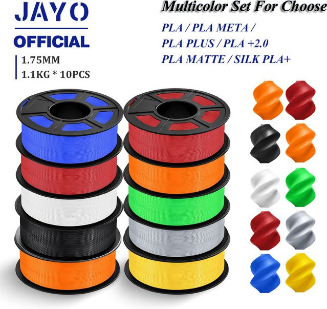 JAYO 3D-Filament Set für FDM-Drucker, 10 Rollen Multicolour PLA, Durchmesser: 1,75 mm, Gesamtgewicht: 1,1 kg - Bild 1