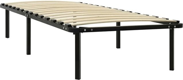 vidaXL Bettgestell aus Metall und Pappelholz in Schwarz, B/T/H: 90 x 200 x 38 cm - Bild 1