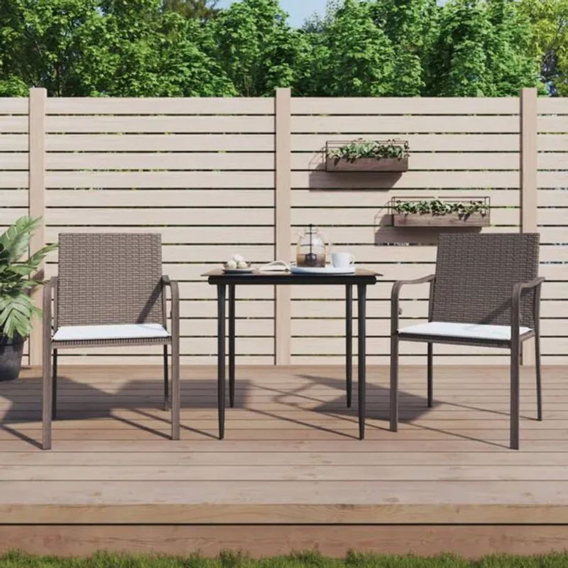 3-teilige moderne Garten-Essgruppe aus Poly-Rattan und Stahl mit Kissen in Braun und Weiß von vidaxl - Bild 1