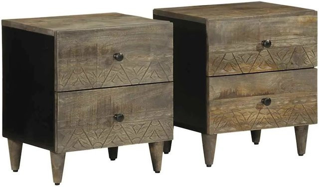 vidaXL Nachttische Set aus 2 Stück in Hellgrau aus Massivholz Mango B/T/H: 40 x 33 x 46 cm - Bild 1