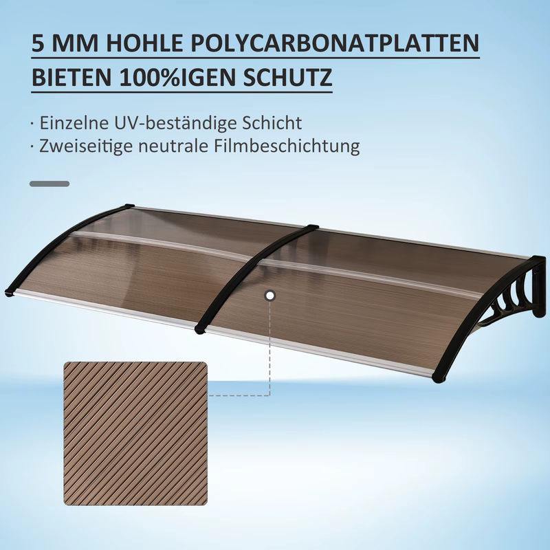 Outsunny Pultvordach für die Haustür aus Aluminium in Braun mit 5mm Polycarbonat B/H/T: 195 x 75 x 23 cm - Bild 4
