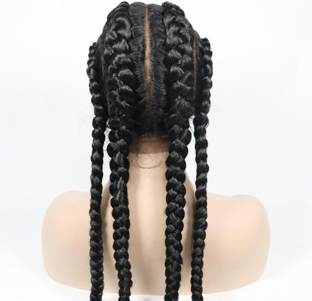 Lace Wig Haarperücke Damen, langes Haar mit Zopf, Schwarz - Bild 1