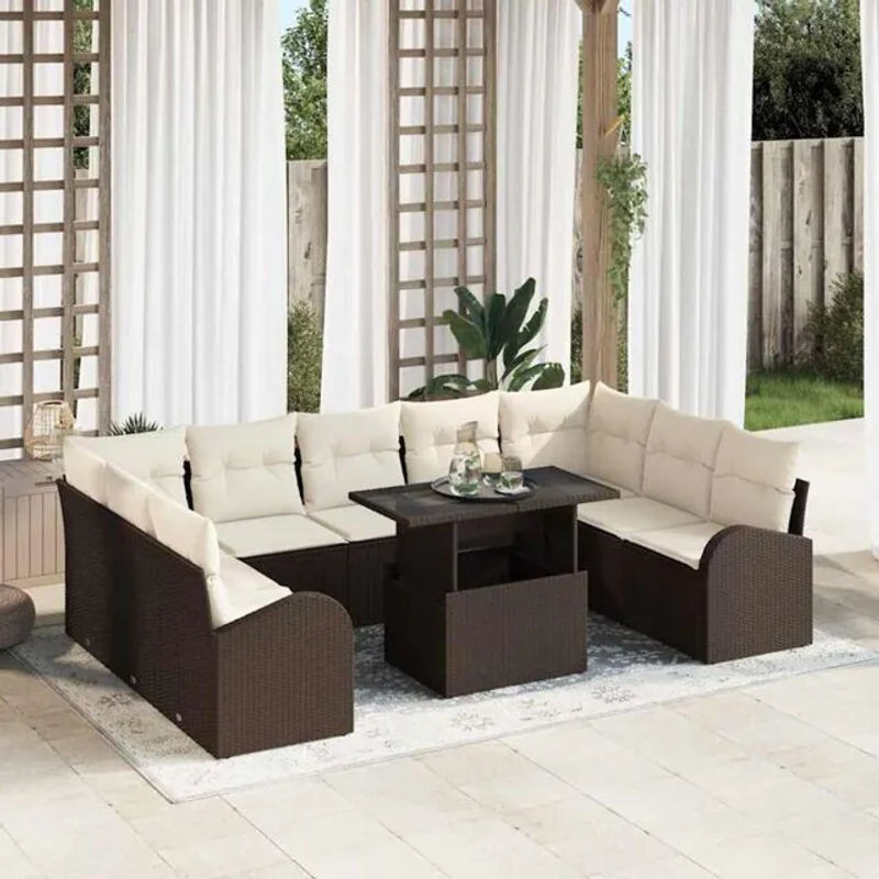 Vidaxl Gartensofa-Set aus Poly-Rattan mit 10-teiligem Zubehör und integriertem Stauraum in Braun - Bild 1