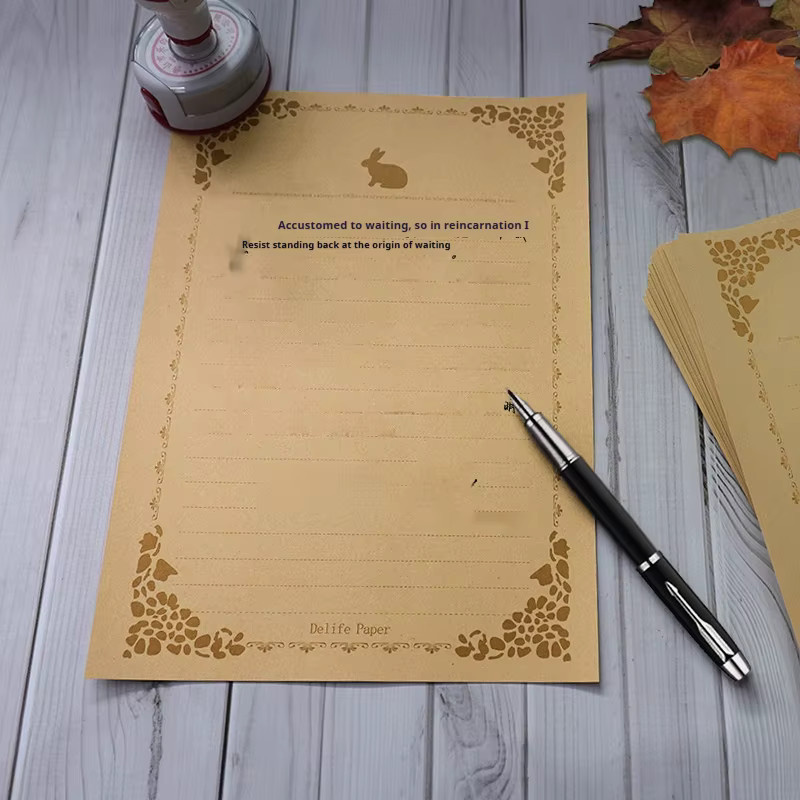 200 Blatt Briefpapier-Set im Vintage-Stil mit Blumenrand, gelb liniertes Retro-Briefpapier für Kalligraphie-Übungen - Bild 2