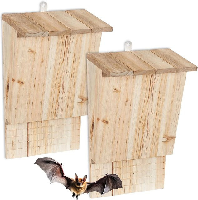 Relaxdays Fledermauskasten aus Tannenholz und Metall in Braun, 2er Set, B/T/H: 34 x 22,5 x 13 cm - Bild 1