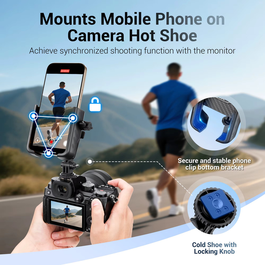 JJC Kamera-Blitzschuhhalterung für DJI Osmo Action 5 Pro 4 3 sowie iPhone 15 16 und Samsung, 360 Grad Rotationshalterung mit 1/4 Zoll Anschluss, Schwarz - Bild 2
