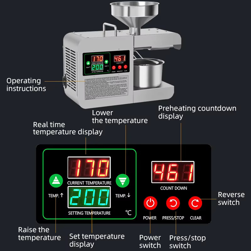 DIVEDEER X8S Intelligente Ölpresse aus Edelstahl mit Temperaturregelung in Silber - Bild 3