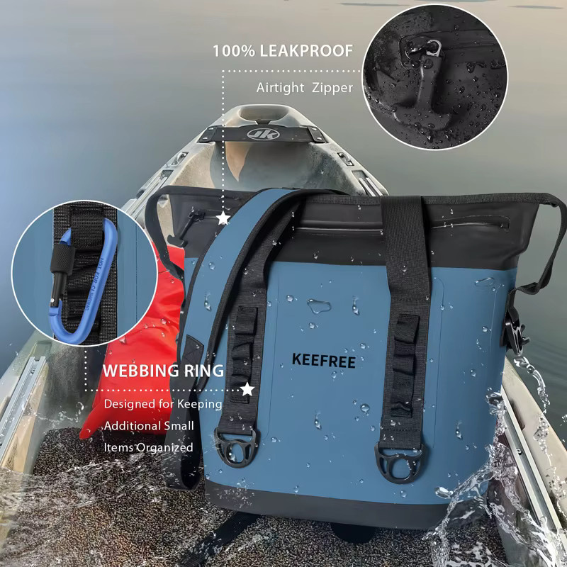 Oeny Wasserdichte Thermoisolierte Kühltasche aus TPU für Outdoor, Camping und Angeln in Grau oder Blau, 42 Liter - Bild 3