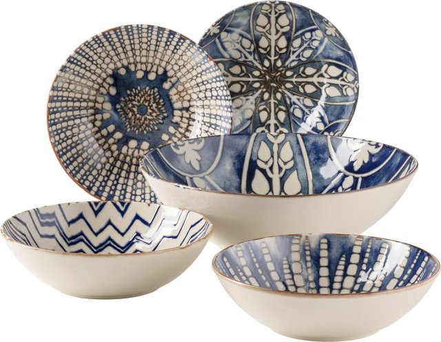 Mäser Salat-Set Iberico Blue, 5-teiliges Salatschüssel-Set aus Keramik in Blau und Weiß - Bild 1