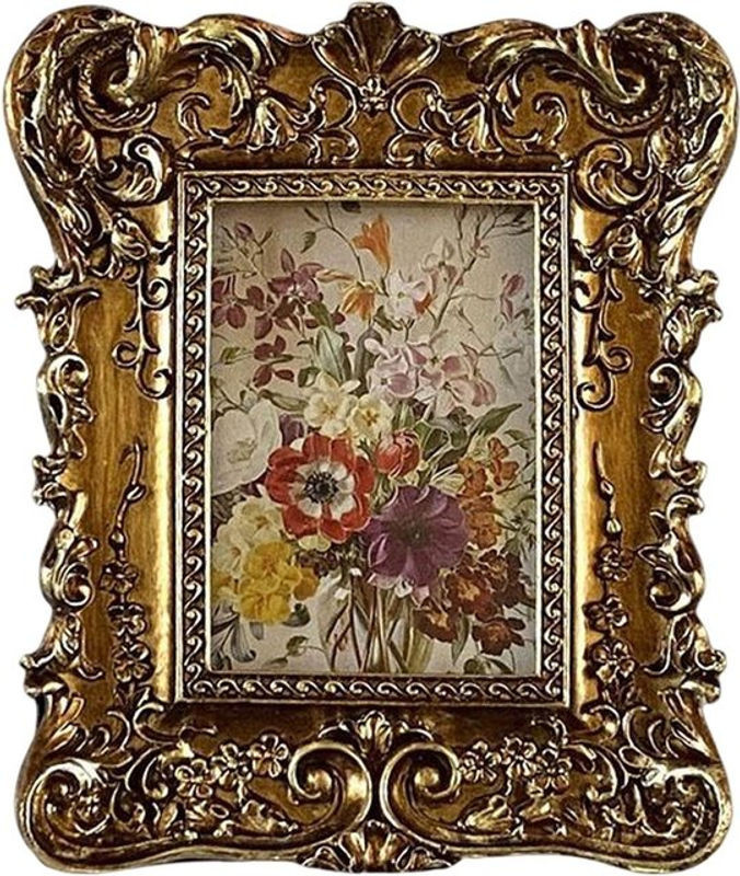 Kesoto Bilderrahmen aus Metall mit floralem Blumen-Prägemuster in Gold, rechteckig für Tischaufstellung oder Wandmontage - Bild 1