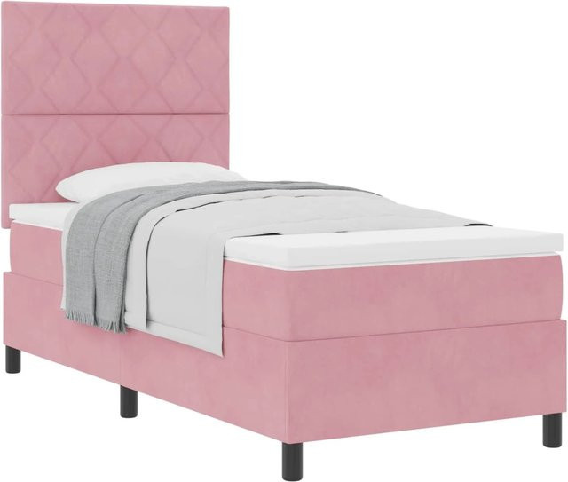 vidaXL Boxspringbett mit Matratze und Kopfteil in Rosa, B/T/H: 90 x 200 x 140 cm - Bild 1
