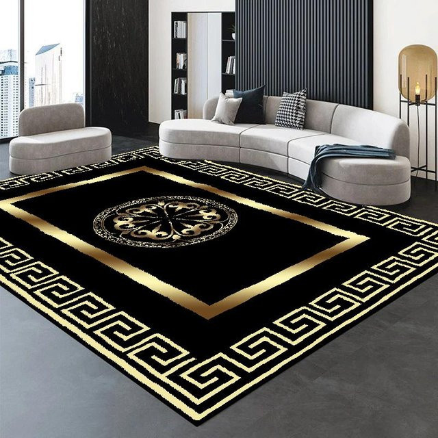 Moderner Luxusteppich Karpetti in Gold und Schwarz, rutschfest und waschbar, B/T: 250 x 200 cm - Bild 1