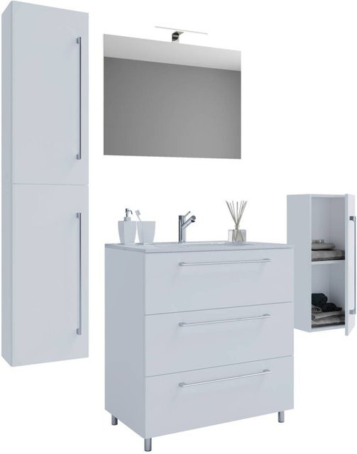 VCM Badmöbel-Set modern in Weiß bestehend aus Waschtisch, Spiegelschrank und Hochschrank B/H/T: 60 x 150 x 46 cm - Bild 2