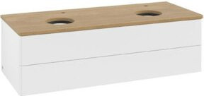 V&B Waschtischunterschrank Antao ohne Frontstruktur, Wandhängend, Eiche Honig und Weiß lackiert, B/T/H: 120 x 36 x 50 cm - Bild 1