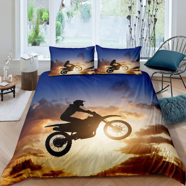 Flylo Motorrad Bettwäsche-Set mit Motocross 3D-Print für Kinder, 2-teilig, Mehrfarbig, Breite: 100 cm, Länge: 135 cm - Bild 1