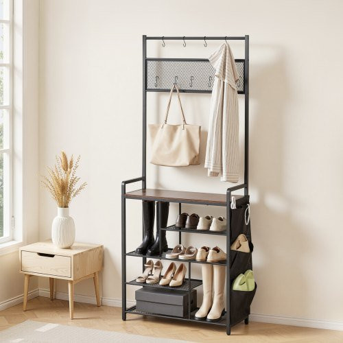 VEVOR Multifunktionale Flurgarderobe mit Schuhablage und Haken in Schwarz, B/T/H: 75 x 30 x 180 cm - Bild 1