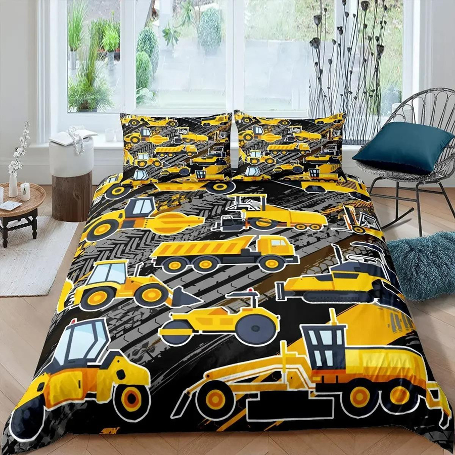 Bettwäsche Set Flylo mit Baufahrzeug Motiv Gelber Traktor und LKW für Jungen und Teenager B/H: 135 x 200 cm - Bild 1