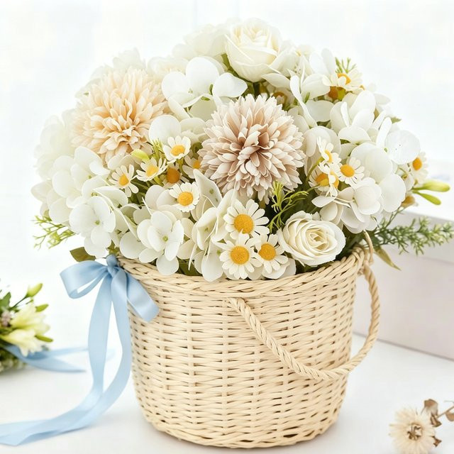XIAOYINMO Künstliche Kamillenblumen-Kombination in Blau und Weiß für Tischdekoration, Hochzeiten und Garten-Dekoration - Bild 1
