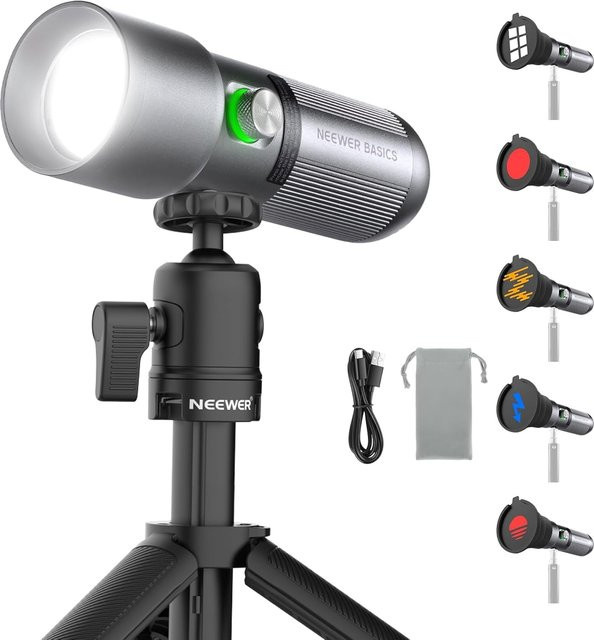 NEEWER Basics FL10 RGB-Taschenlampe mit Stativ, Tragbares LED-Spotlight in Schwarz mit 7500mAh, 10W, CRI95+ und 20 Gobo-Filtern für Studiobeleuchtung und Sonnenuntergang-Stimmungslicht - Bild 1
