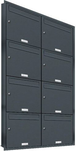 AL Briefkasten für 8 Parteien, Unterputzmontage, grau, B/H/T: 80,6 x 140,8 x 11,6 cm - Bild 1