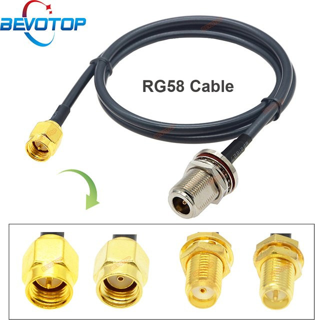BEVOTOP RG58 Koaxialkabel Wasserdicht RG58 N Weiblich auf SMA und RP-SMA RF Pigtail Antennen Verlängerung Jumper Schwarz - Bild 1