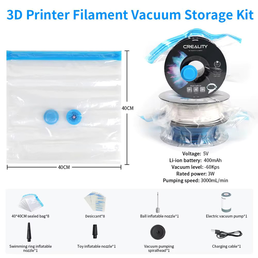 Creality Filament-Vakuum-Aufbewahrungsset mit elektrischer Pumpe, staubdichte Aufbewahrungsbeutel für 3D-Drucker, 40 x 40 cm - Bild 4