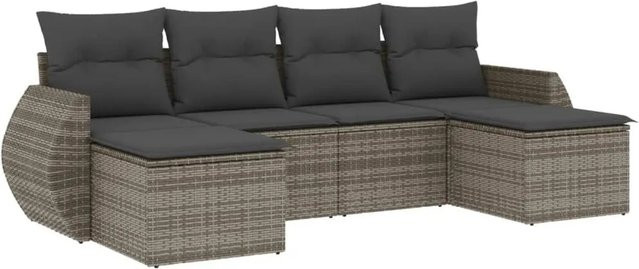 vidaXL 6-teilige Garten-Sofagarnitur in L-Form aus Poly Rattan mit Kissen, Grau - Bild 1