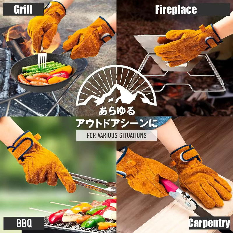 YUMARCH Sicherheits-Arbeitshandschuhe aus Rindsleder, hitzebeständig und feuerfest für industrielle Anwendungen und Grillen - Bild 5