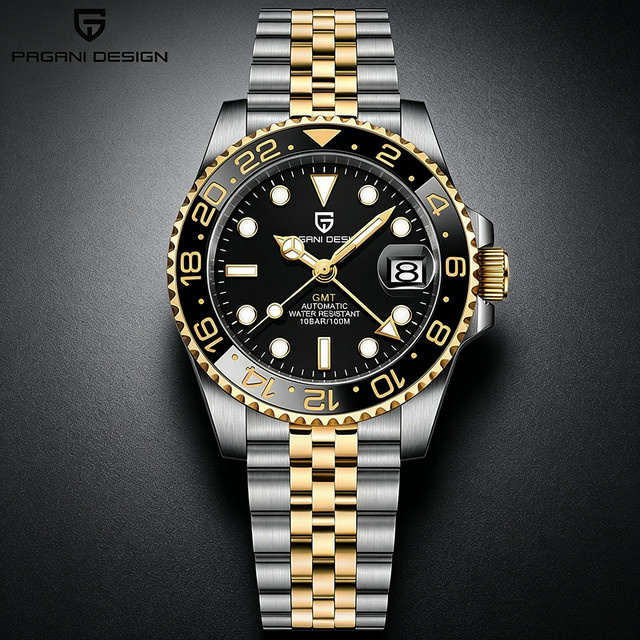 PAGANI DESIGN Armbanduhr, Automatik, Edelstahl, Gold, Saphirglas, GMT-Funktion, Herren - Bild 1