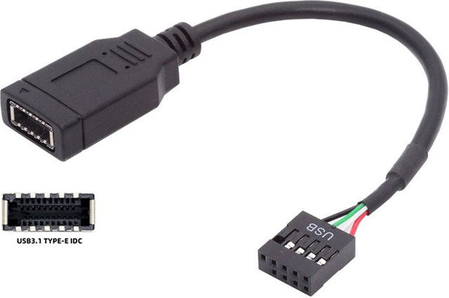 OULLX USB 2.0 auf USB Typ A Adapterkabel, 9-polig auf Typ E, intern für Motherboard und PC-Gehäuse Frontplatte, Schwarz - Bild 1