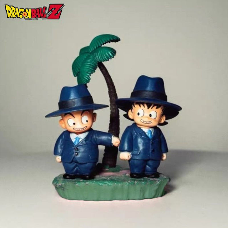 Bandai Dragon Ball Anime Figuren Krillin und Goku aus PVC als Sammlermodell und Desktop-Ornament, Höhe: 7 cm, Blau - Bild 1